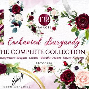 Enchanted Burgundy/Arrangements/Clipart/Illustrations/Flowers/Arrangements/Bouquets/Stationery/Watercolor/Wedding/Wine/Red/Commercial use