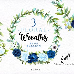 Digital Herbal Wreaths/Clipart/Floral/Arrangement/Stationery/Watercolor/Wedding/Border/Leaves/Eucalyptus/Blue/Navy/Green/Commercial use