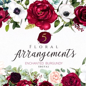 Digital Burgundy Arrangements/Clipart/Illustrations/Flowers/Arrangements/Bouquets/Stationery/Watercolor/Wedding/Border/Wine/Commercial use