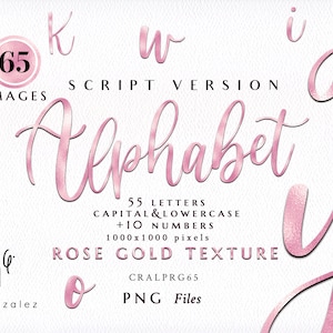 Alphabet/Rose Gold/Pink/Cursive/Script/Calligraphy/Handwritten/Letters/Numbers/Symbols/PNG/Metal/Clipart/Stationery/Texture/Commercial use