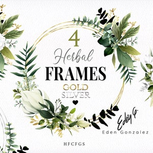 Digital Herbal Frames/Clipart/Arrangements/Stationery/Watercolor/Leaves/Border/Eucalyptus/Greenery/Tropical/Golden/Silver/Commercial use