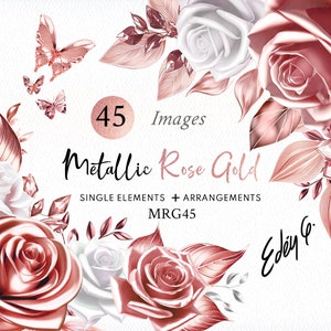 Digital Metallic Rose Gold Flowers/Clipart/Pink/Blush/Foil/Corners/Frames/Arrangements/Bouquets/Butterfly/Wreath/Border/Commercial use