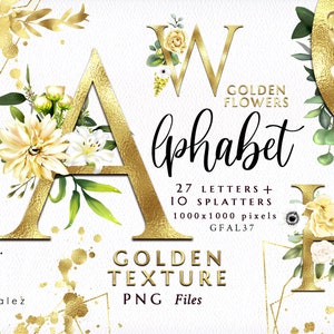 Golden/Alphabet/Greenery/Leaf/Leaves/Herbal/Tropical/Letters/PNG/Gold/Wedding/Clipart/Stationery/Splatter/Texture/Watercolor/Commercial use