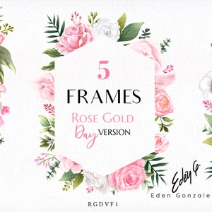 Digital Rose Gold Frames/Clipart/Illustrations/Flowers/Arrangements/Bouquets/Stationery/Watercolor/Border/Pink/Coral/Blush/Commercial use