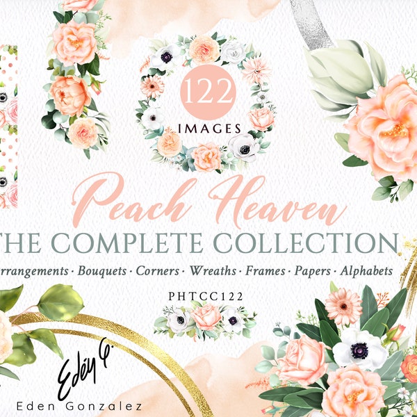 Peach Heaven/Arrangements/Clipart/Illustrations/Flowers/Arrangements/Bouquets/Stationery/Watercolor/Wedding/Coral/Beige/Commercial use