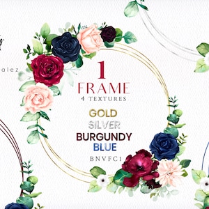 Digital Navy Blue & Burgundy Frames/Silver/Clipart/Golden/Flowers/Arrangements/Bouquets/Stationery/Circles/Roses/Peach/Border/Commercial use