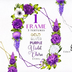 Purple Frames/Violet/Lavender/Polygon/Texture/Silver/Gold/Clipart/Roses/Flowers/Arrangements/Stationery/Watercolor/Border/Commercial use