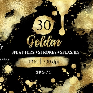 Digital Golden Splatters/Splashes/Glitter/Texture/Strokes/Brush/Dust/Spray/Metallic/Stain/Paint smear/Blot/Ink/Clipart/Border/Commercial use