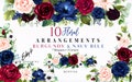 Digital Burgundy & Navy Blue Arrangements/Clipart/Illustrations/Flowers/Floral/Bouquets/Corner/Stationery/Red/Border/Wine/Commercial use