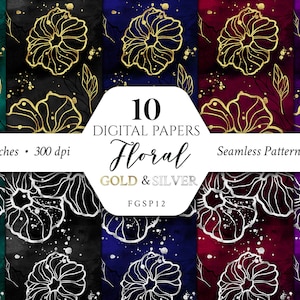 Floral Digital Papers/Patterns/Scrapbook/Seamless/Print/Fabric/Flowers/Golden/Purple/Blue/Burgundy/Black/Aqua/Green/Red/Navy/Commercial use