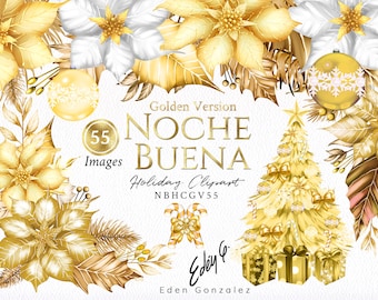 Christmas Golden/Copper/Noche Buena/Poinsettia/Clipart/Xmas/Floral/Winter/Flower/Arrangements/Bouquets/Watercolor/Digital/Commercial use