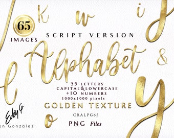 Alphabet/Golden/Gold/Cursive/Script/Calligraphy/Handwritten/Letters/Numbers/Symbols/PNG/Yellow/Clipart/Stationery/Texture/Commercial use