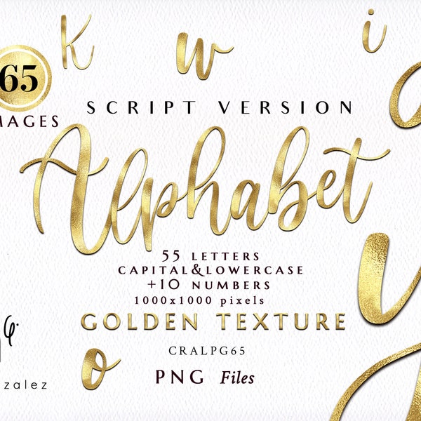 Alphabet/Golden/Gold/Cursive/Script/Calligraphy/Handwritten/Letters/Numbers/Symbols/PNG/Yellow/Clipart/Stationery/Texture/Commercial use