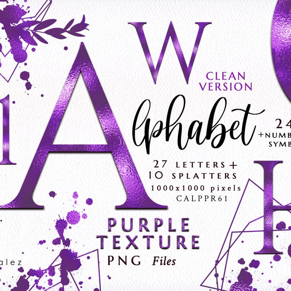 Alphabet/Letters/Purple/Violet/Lilac/Lavender/Magenta/Grape/Numbers/Symbols/PNG/Wedding/Clipart/Stationery/Splatter/Texture/Commercial use