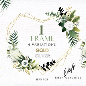 Digital Herbal Frames/Clipart/Arrangements/Heart/Love/Watercolor/Leaves/Leaf/Eucalyptus/Greenery/Border/Golden/Silver/Palm/Commercial use