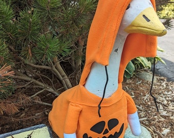 Goose Outfits, ORANGE Pumpkin Hoodie OR 4 Decal Options. Size Large Porch Goose Outfits. Plastic or cement goose.
