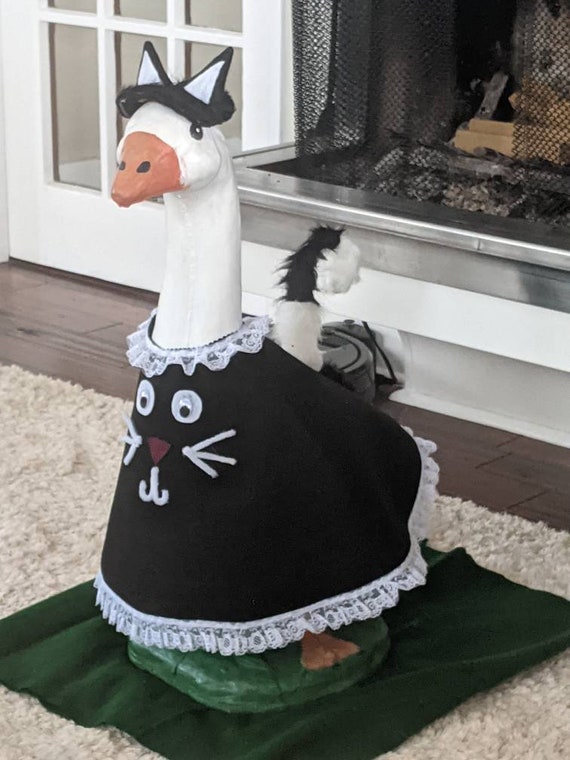 Goose Outfit. Goose Clothing.black Kitty Cat With Faux Fur Hat and Tail.  cassie. Size Large 2427 Cement or Plastic Geese Clothing. - Etsy