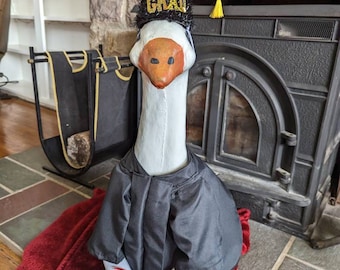 Porch Goose (23-27") Graduation Outfit with Diploma in hand.