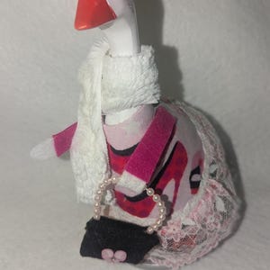 DESK GOOSE outfit. Fancy desk goose with purse and faux fur stole. She is ready to hit the town! 2 size options. Office Goose, desk goose.