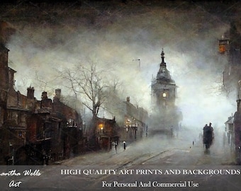 Dark Gothic Fantasy Old London Digital Download/Art Print/Photoshop Background/Backdrop/Moody/Town/Street/City/Victorian England/Houses