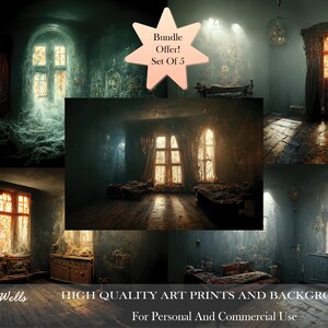 Dark Gothic Abandoned Room Digital Download Bundle/Art Print/Photoshop Background/Printable Backdrop/Creepy/Spooky/Horror/Haunted/Scary