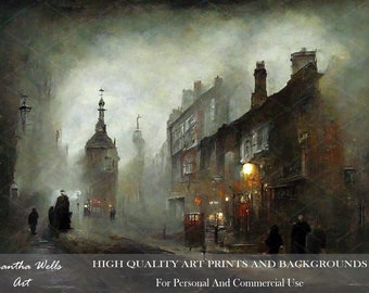 Dark Gothic Fantasy Old London Digital Download/Art Print/Photoshop Background/Backdrop/Moody/Town/Street/City/Victorian England/Houses