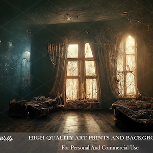 Dark Gothic Abandoned Room Digital Download/Art Print/Photoshop Background/Printable Backdrop/Creepy/Spooky/Horror/Haunted/Scary/Moody