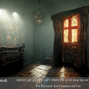 Dark Gothic Abandoned Room Digital Download/Art Print/Photoshop Background/Printable Backdrop/Creepy/Spooky/Horror/Haunted/Scary/Moody