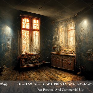 Dark Gothic Abandoned Room Digital Download/Art Print/Photoshop Background/Printable Backdrop/Creepy/Spooky/Horror/Haunted/Scary/Moody