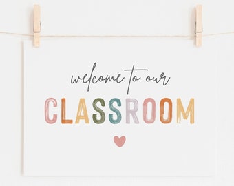 DIGITAL DOWNLOAD • Classroom Decor • Boho Pastel Rainbow Neutral • Welcome To Our Classroom Sign • Classroom Sign Printable