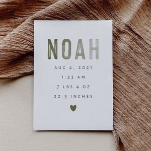 DIGITAL DOWNLOAD • Birth Stat Sign • Nursery Name Sign Neutral • Nursery Decor Green Boho • Birth Announcement Sign • Newborn Photo Prop