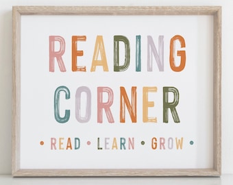 DIGITAL DOWNLOAD • Reading Corner Decor • Classroom Educational Posters Printable • Classroom Decor Pastel Rainbow • Book Nook Library Decor