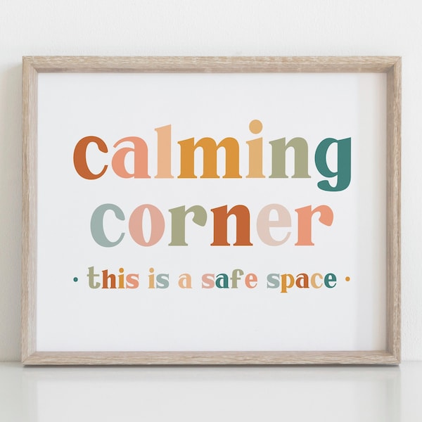 DIGITAL DOWNLOAD • Calming Corner Sign • Safe Space Wall Art • Classroom Educational Posters Printable • Classroom Decor Retro Rainbow