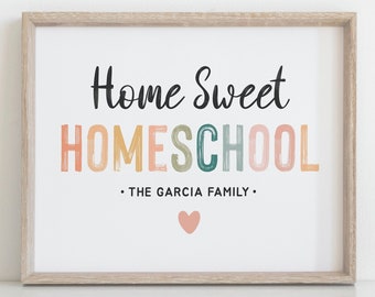 DIGITAL DOWNLOAD • Home Sweet Homeschool Sign • Homeschool Printable Wall Art • Educational Poster • Family Name Homeschool Decor Rainbow