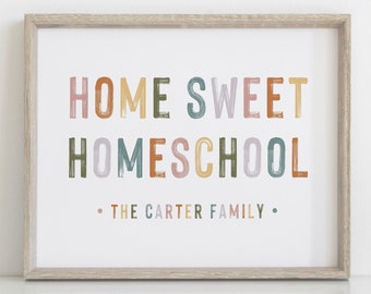 DIGITAL DOWNLOAD • Home Sweet Homeschool Sign • Homeschool Printable Wall Art • Educational Poster • Family Name Homeschool Decor Rainbow