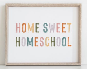 DIGITAL DOWNLOAD • Home Sweet Homeschool Sign • Homeschool Printables • Educational Poster • Homeschool Decor • Pastel Rainbow Wall Art