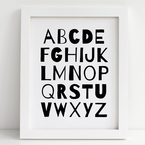 Black and White Alphabet Poster ABC Poster Numbers Poster Etsy