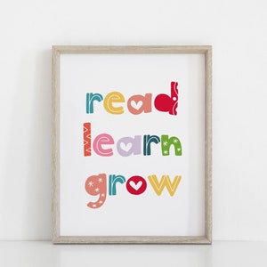 DIGITAL DOWNLOAD • Read Learn Grow Reading Nook Kids • Educational Posters • Kids Room Decor • Playroom Wall Art • Classroom Decor Quotes