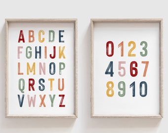 DIGITAL DOWNLOAD • Alphabet Poster • Classroom Decor Preschool • ABC 123 Printable Set Of 2 • Rainbow Kids Room Decor • Educational Posters