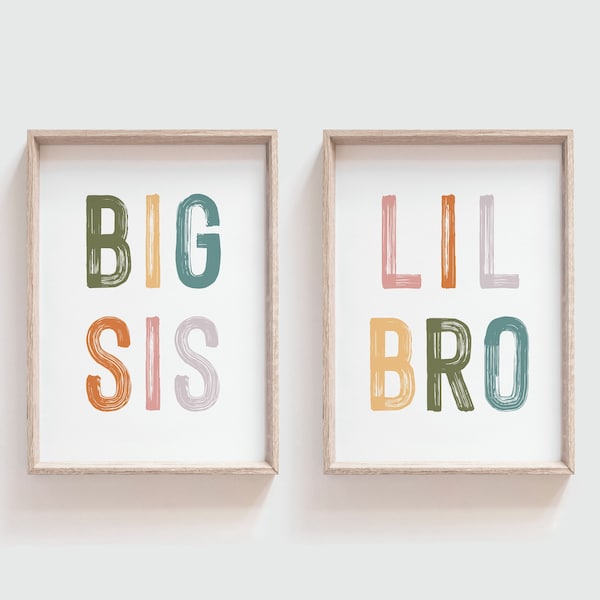 DIGITAL DOWNLOAD • Big Sis Lil Bro Sign • Siblings Sign • Kids Room Decor Set Of 2 • Rainbow Nursery Neutral • Printable Playroom Wall Art