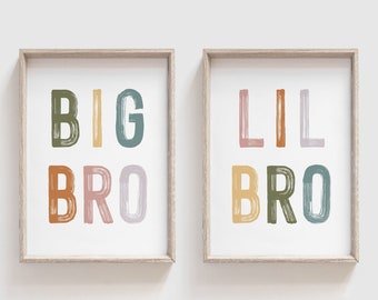 DIGITAL DOWNLOAD • Big Bro Lil Bro Sign • Brothers Sign • Boys Room Decor Set Of 2 • Rainbow Nursery Decor Boy • Above Bed Decor Printable