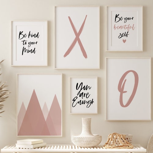 Flower Wall Art Set Blush Pink Floral Room Decor Bedroom Etsy