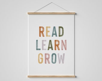 DIGITAL DOWNLOAD • Read Learn Grow Reading Nook Kids • Educational Posters • Kids Room Decor • Playroom Wall Art • Classroom Decor Quotes