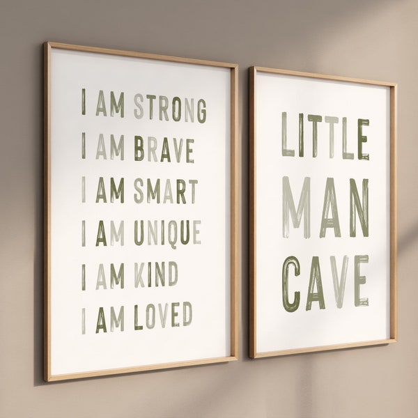 DIGITAL DOWNLOAD • Little Man Cave Sign • Sage Green Nursery Decor Boy • Boys Room Wall Art • Nursery Wall Art Set of 2 • Playroom Decor