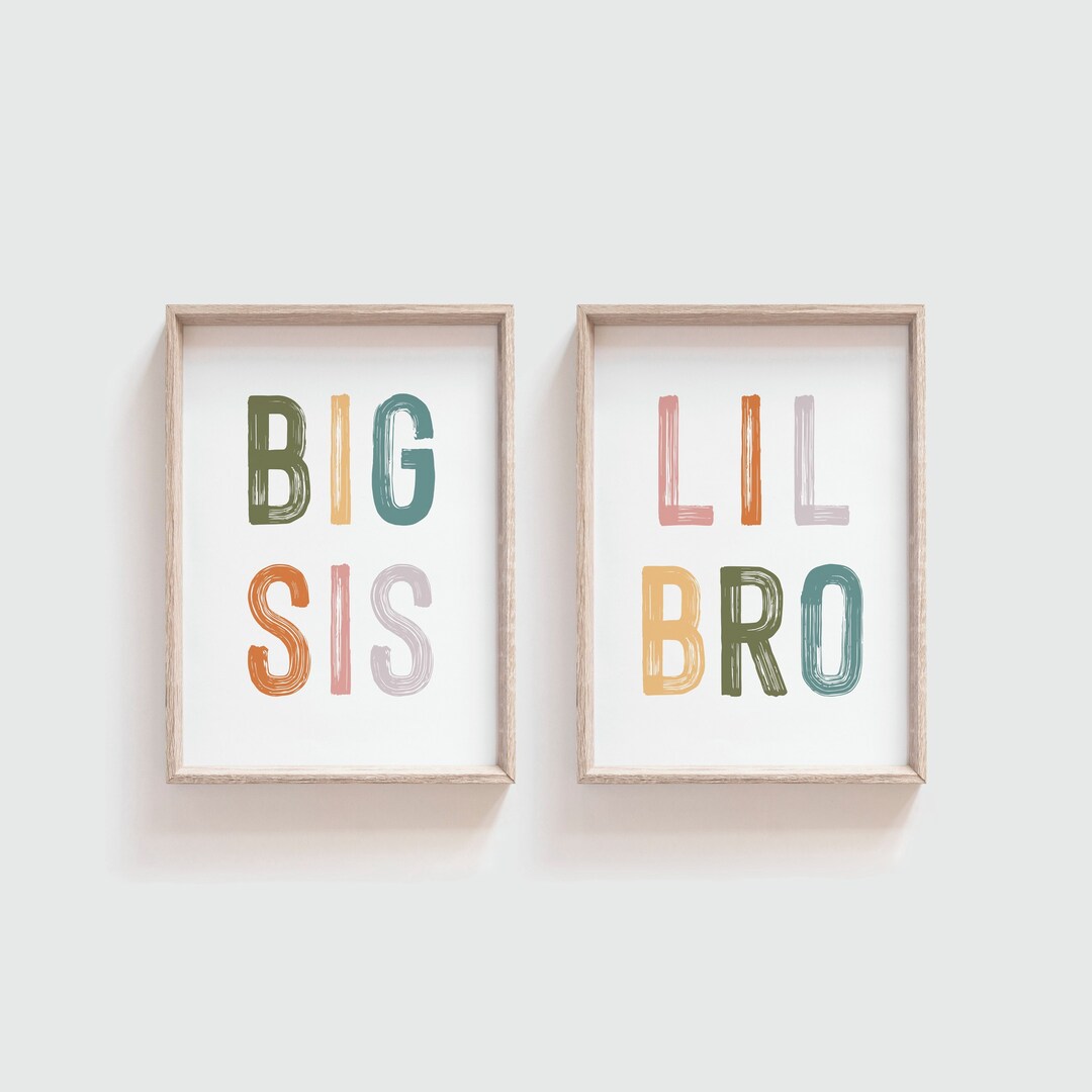Simple Sibling Sign DIGITAL DOWNLOAD Big Sis Lil Bro Sign Siblings Sign Kids Room Decor Set ...