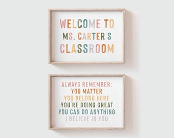 DIGITAL DOWNLOAD • Teacher Name Sign Printable • Classroom Decor Pastel Rainbow • Set Of 2 Classroom Signs • Welcome To Classroom Sign