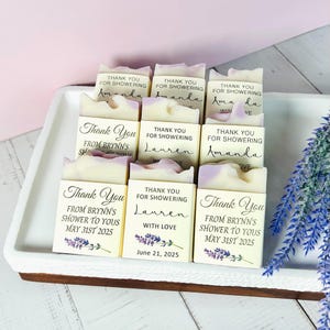 Lavender Bridal Shower Soap Favors – Baby Shower & Wedding Shower Gifts – Handmade 2 oz Vegan Soap Bars – Personalized Guest Favors