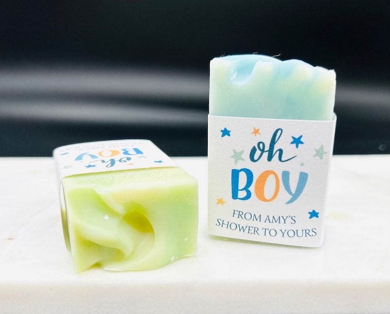 Baby Boy Shower Soap Favors / Here comes the Son / Blue / Green / Oh Boy / Thank you gift idea for party guests / Sprinkle / Personalized image 3