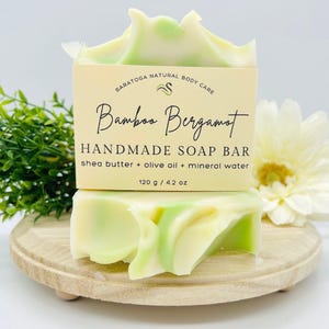 Vegan Bamboo Bergamot Soap Bar – Handmade Cold Process – Skincare Gift for Him or Her – Fresh Scented – Unisex Body Bar - Made in NY