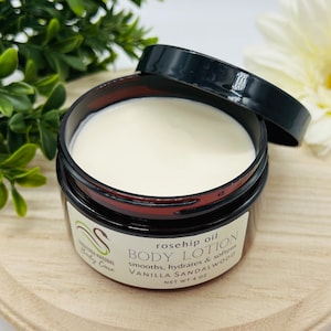 Vanilla Sandalwood Body Lotion / Rosehip oil / Handmade / Vegan / Moisturizing / Cruelty free / Made in NY